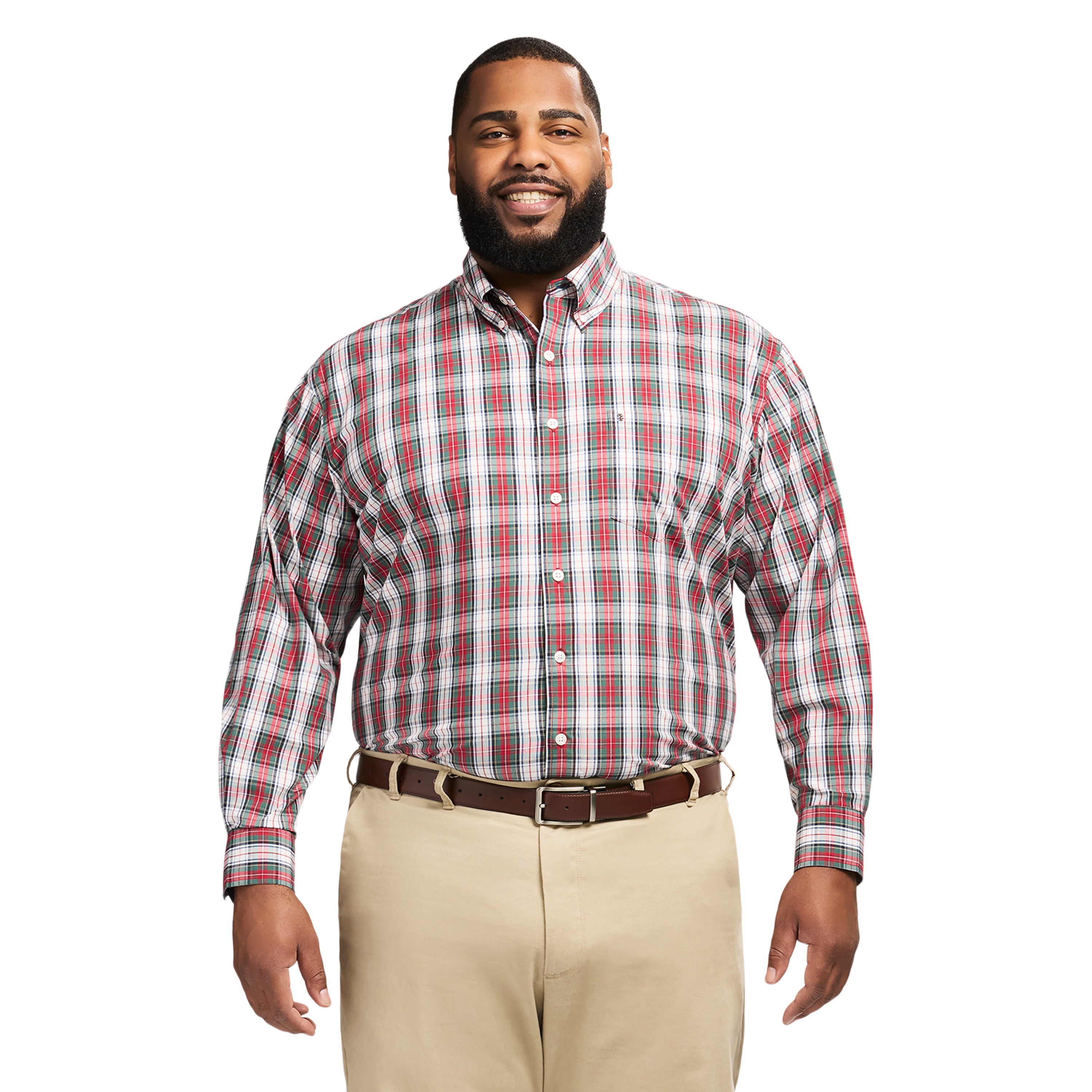 Big & Tall Holiday Tartan Long Sleeve Button Down Shirt - Scarlet