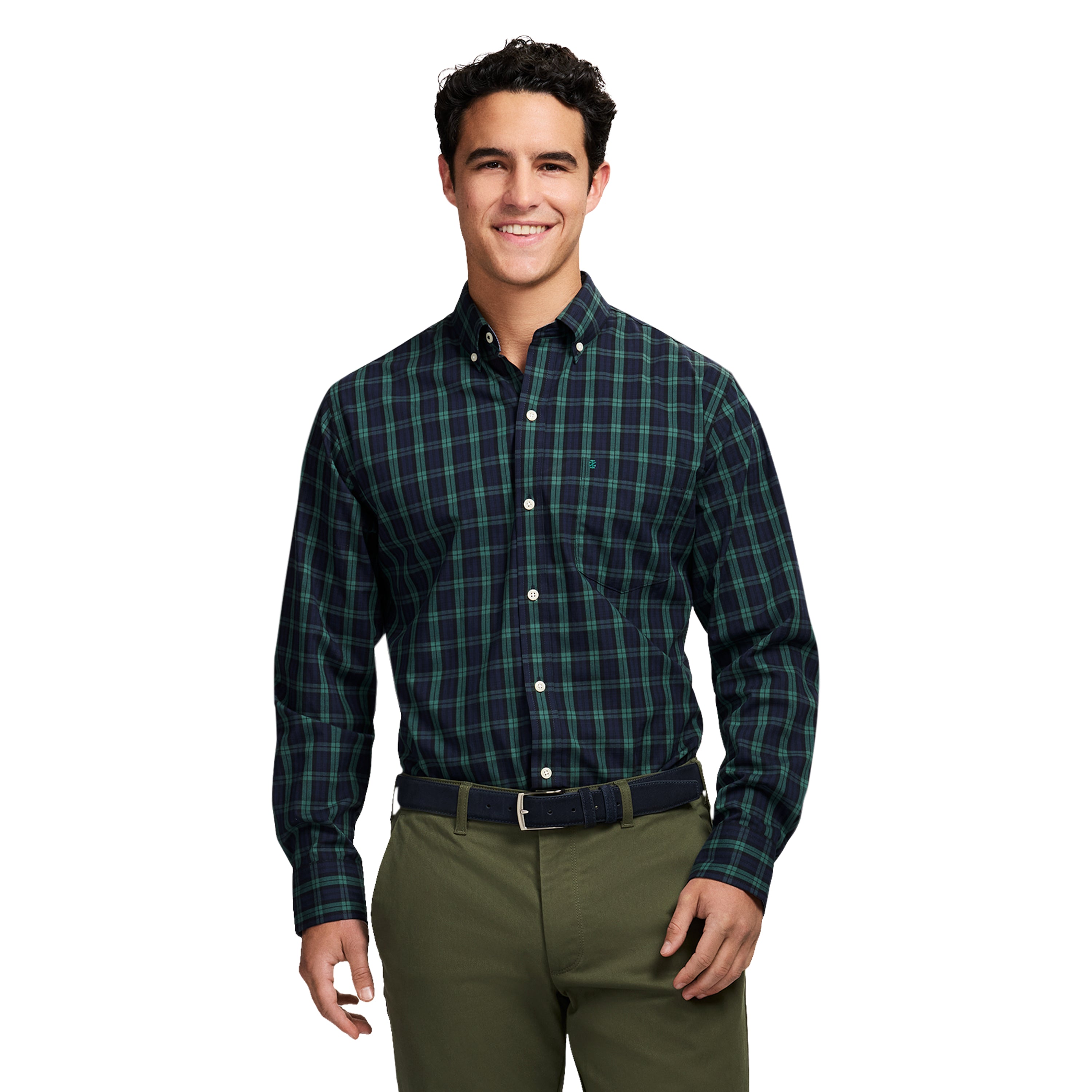 Holiday Tartan Long Sleeve Button Down Shirt - Black – IZOD
