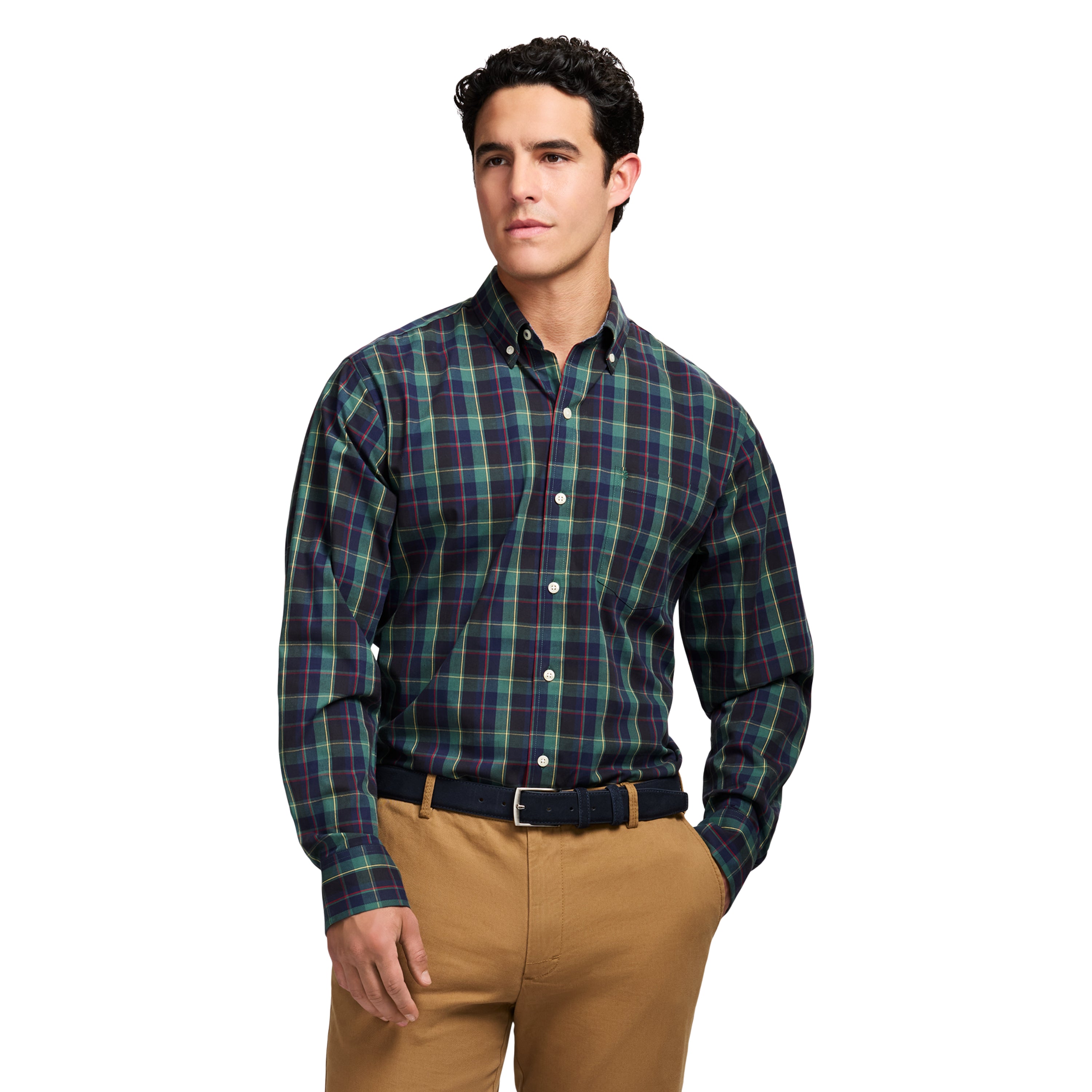 Holiday Tartan Long Sleeve Button Down Shirt - Trekking Green – IZOD