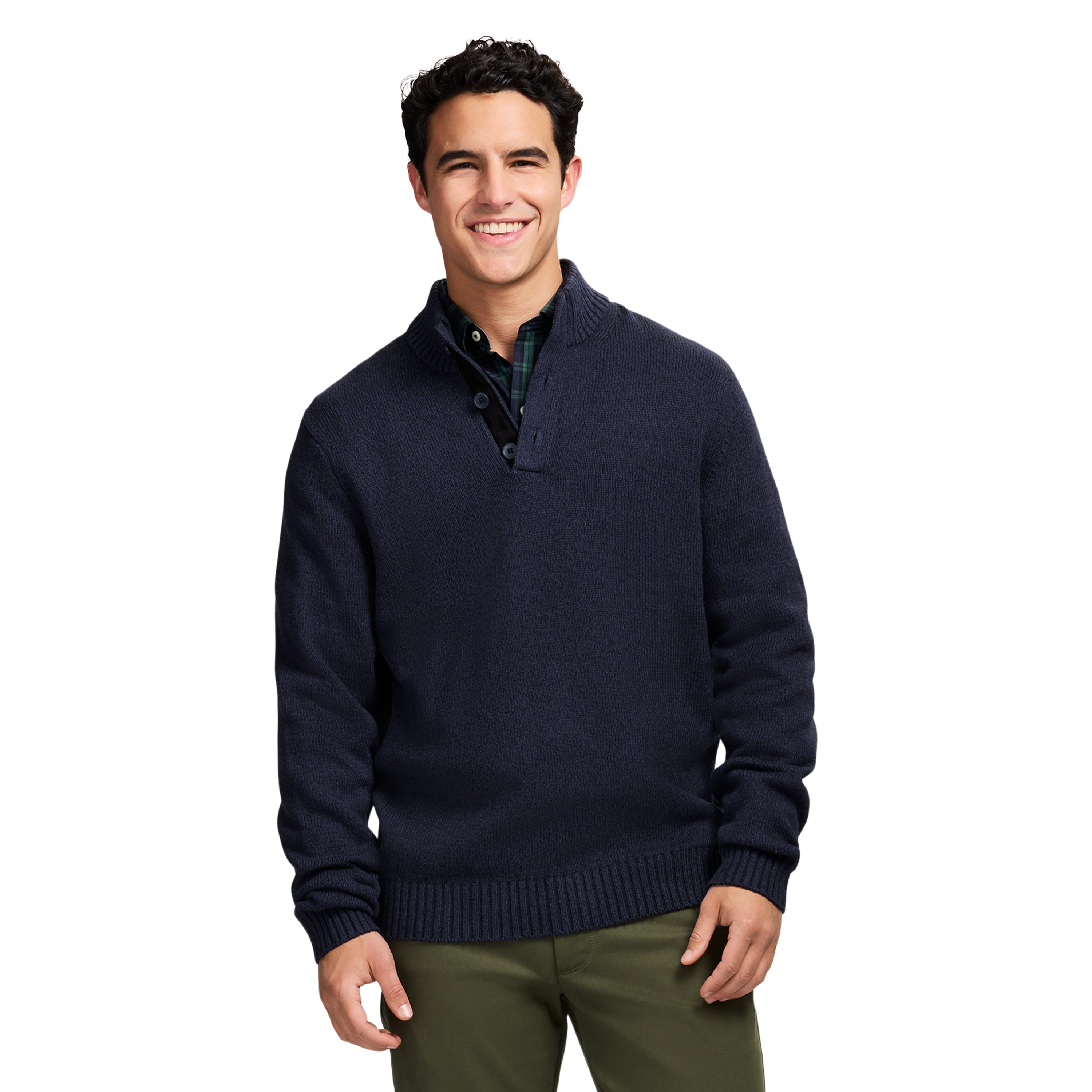 Holiday Button Mock Sweater - Navy Blazer – IZOD