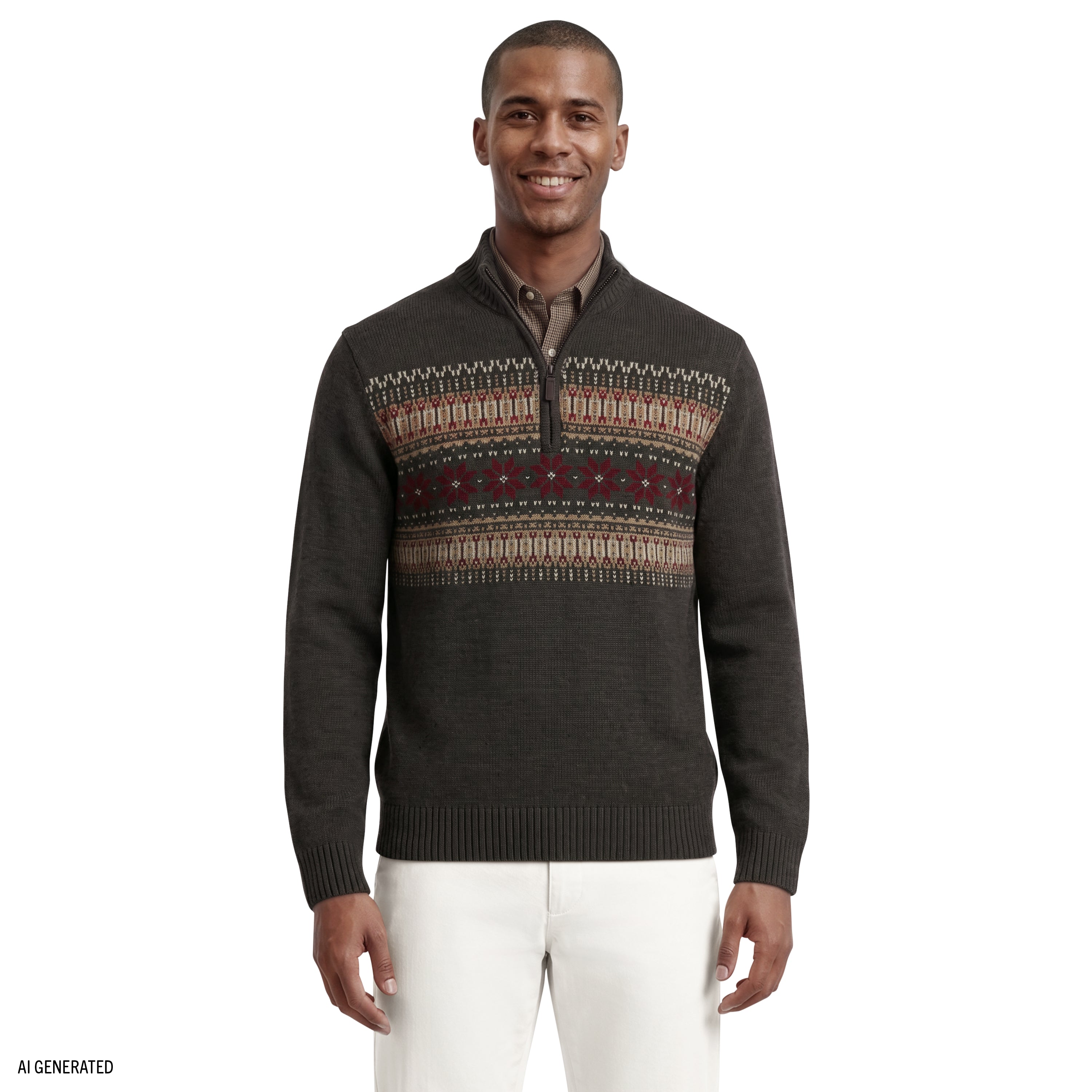 Fair Isle Quarter Zip Sweater - Charcoal Heather – IZOD
