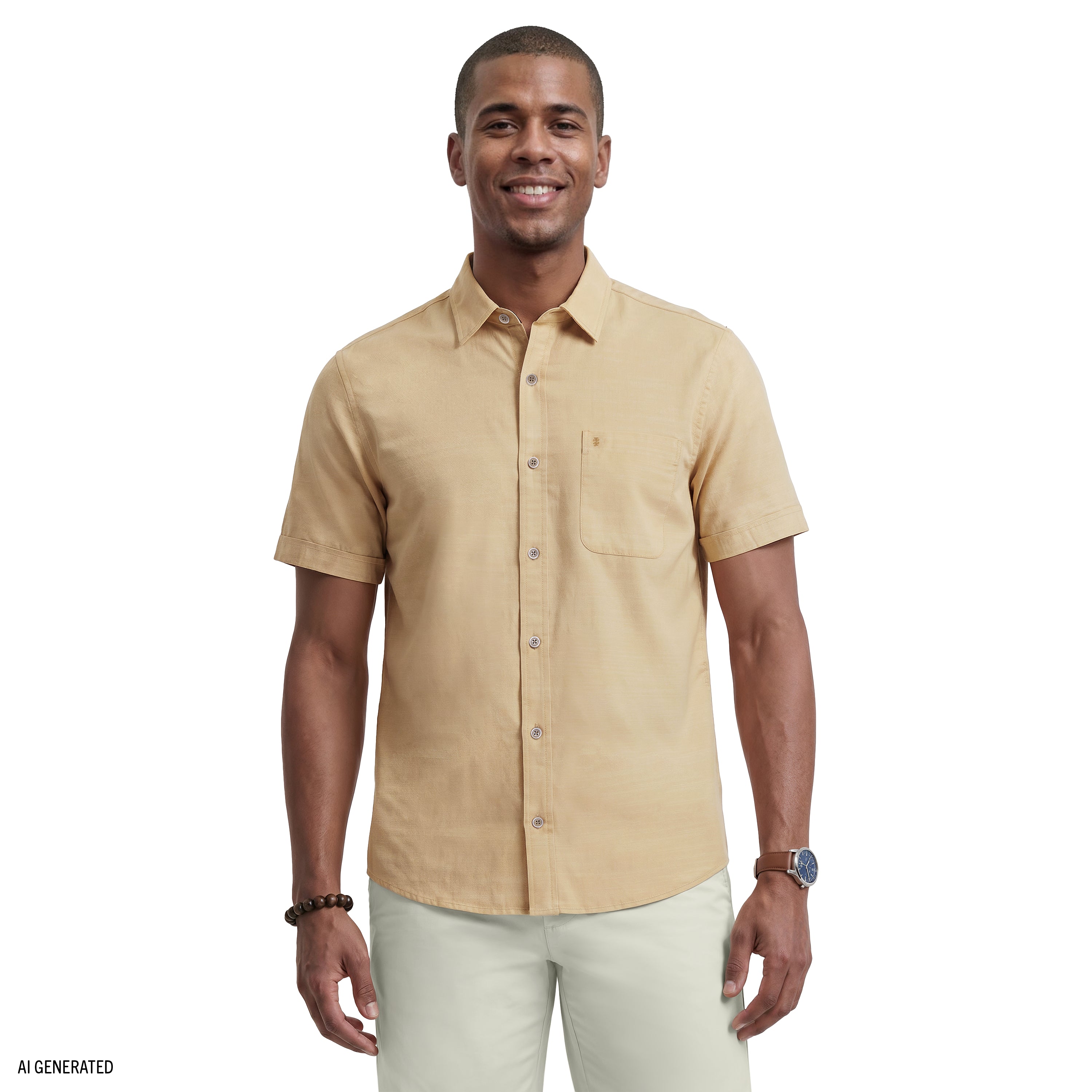 Luxury Short Sleeve Button Down Shirt - Izod Sportswear - Oak Buff