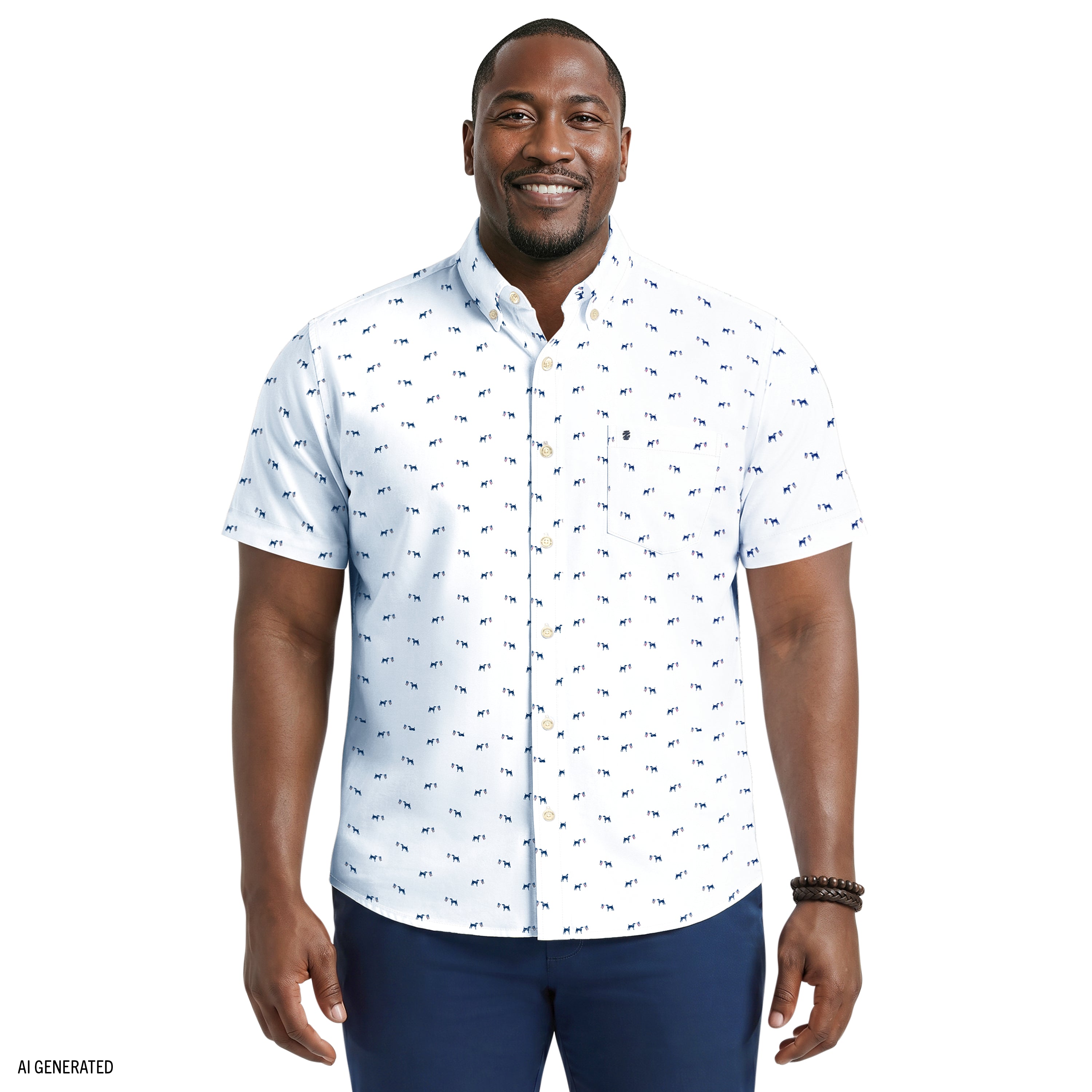 BIG & TALL BREEZE SHORT SLEEVE PRINTED BUTTON DOWN SHIRT - BRIGHT