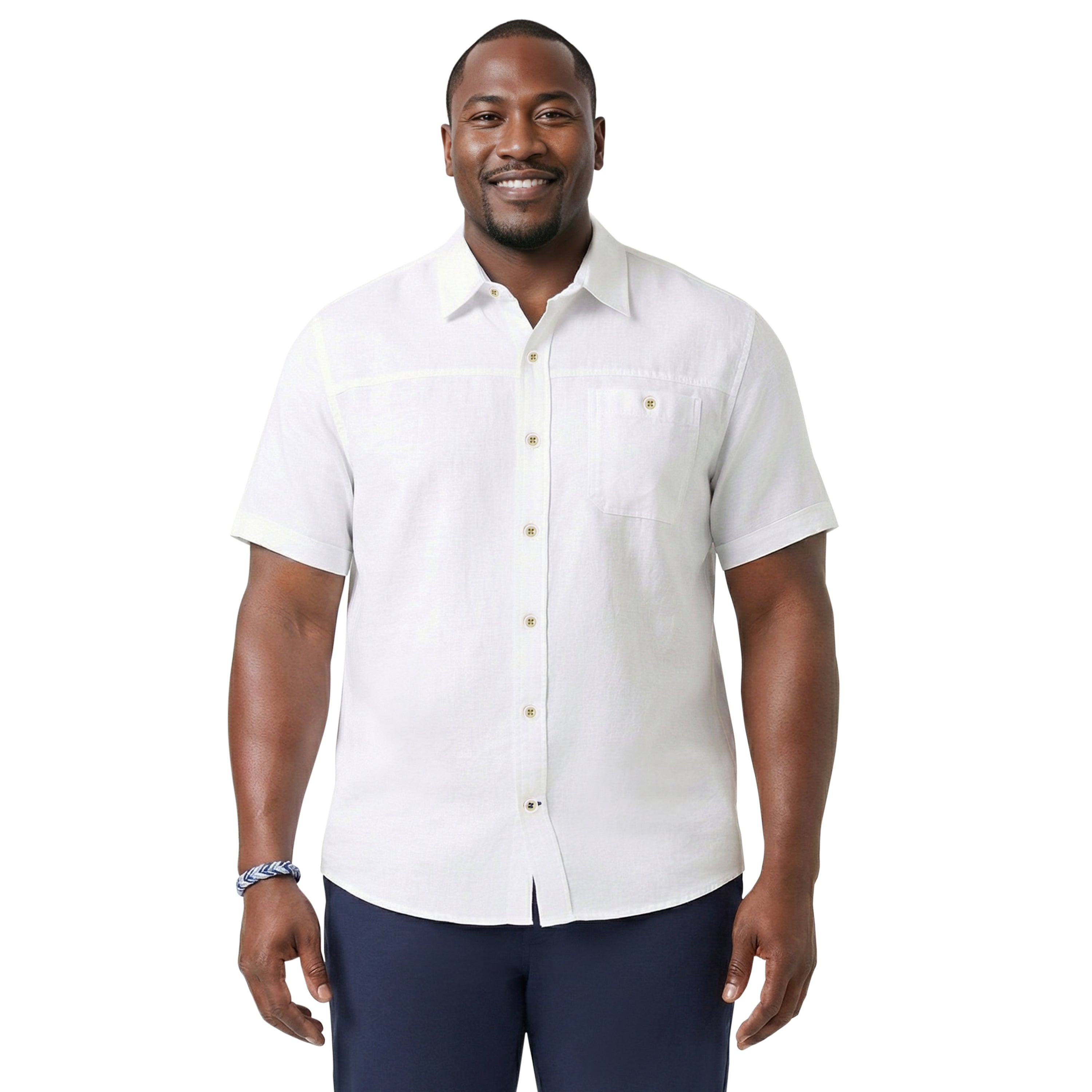 BIG & TALL DOCKSIDE CHAMBRAY S/S BUTTON-DOWN SHIRT - BRIGHT WHITE
