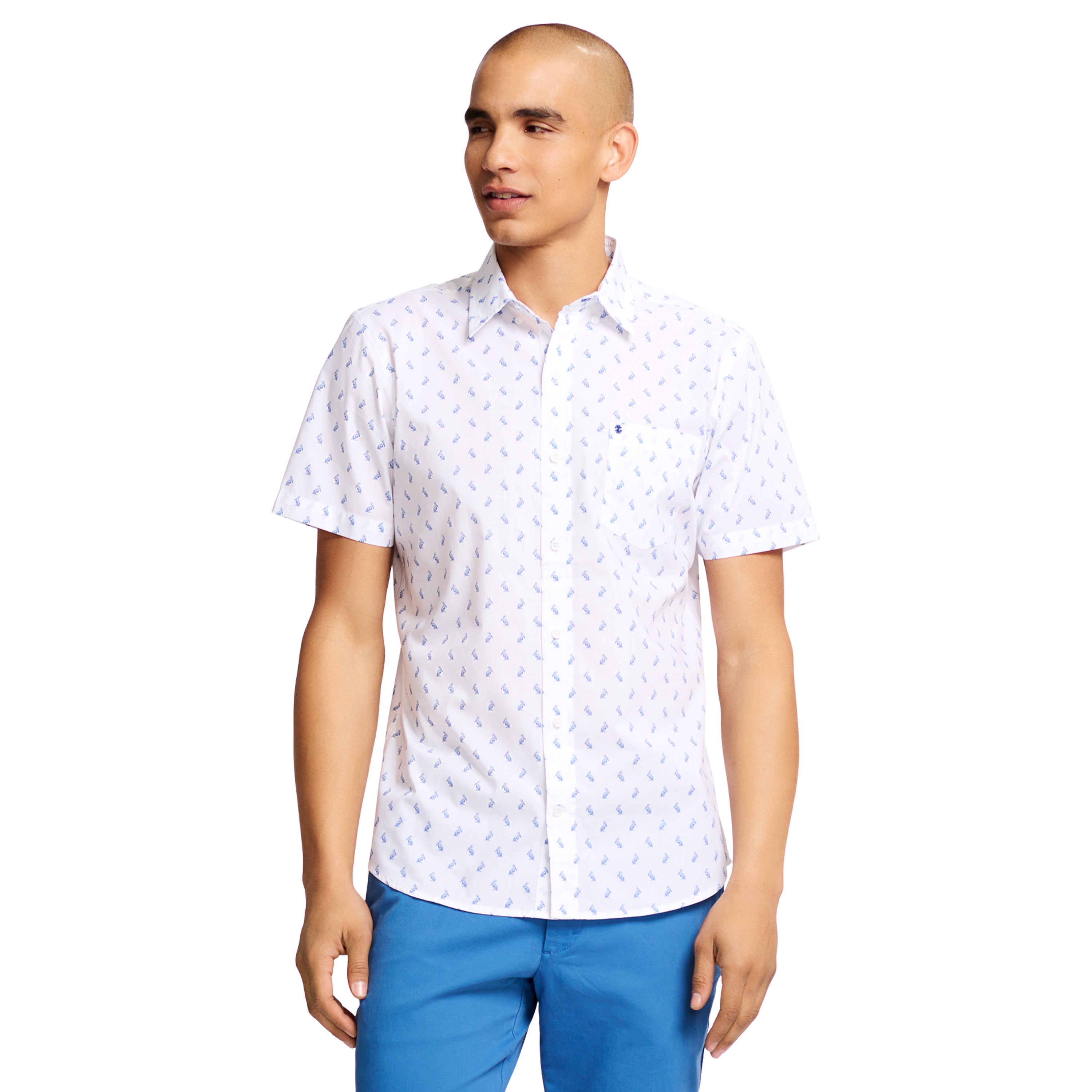 SHORT SLEEVE BREEZE PRINT BUTTON DOWN SHIRT BRIGHT WHITE IZOD