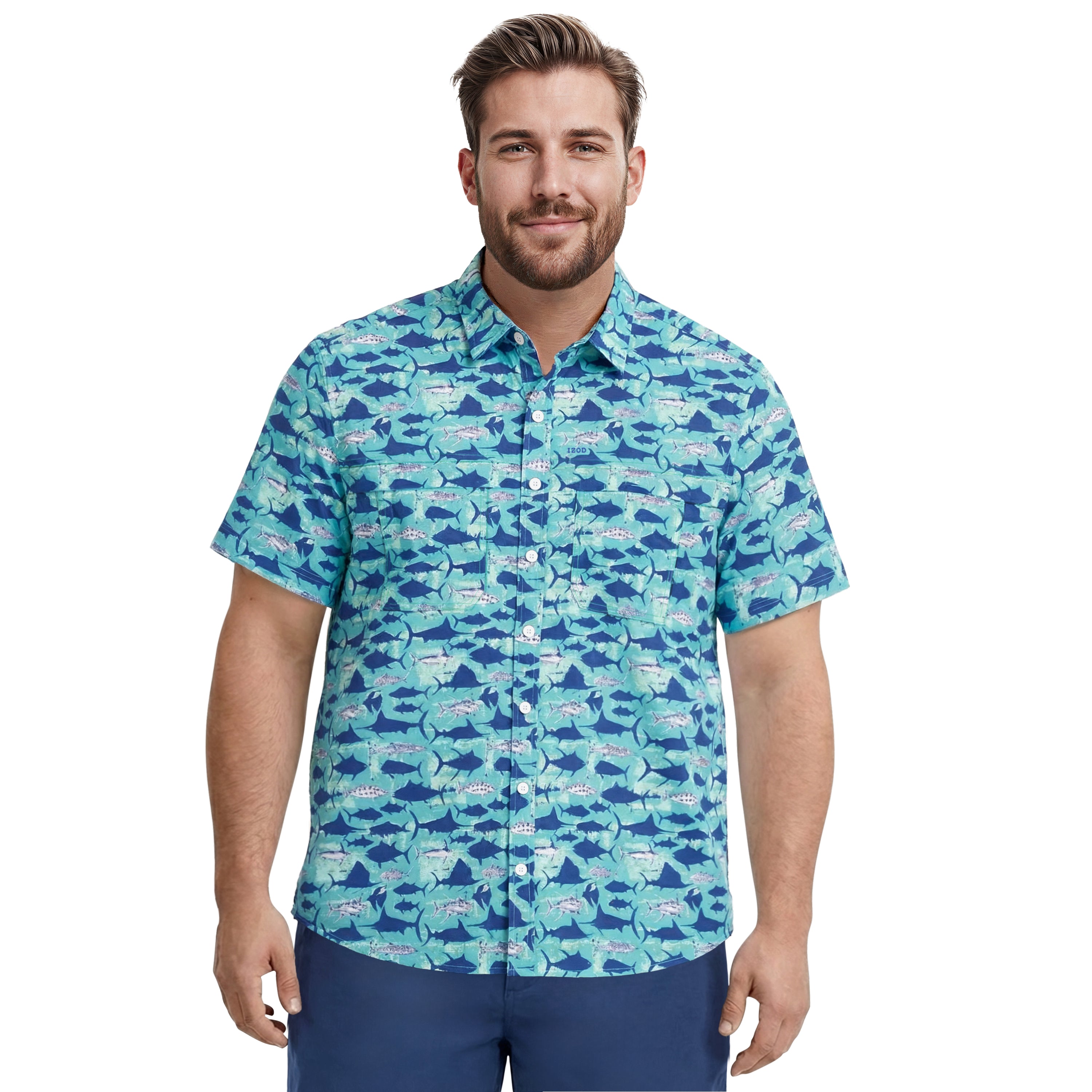 NODZOK【ノゾク】REGULAR BROAD OVER SHIRTS BIG & TALL SUNSHIELD PERFORMANCE S/S PRINTED BUTTON-DOWN SHIRT