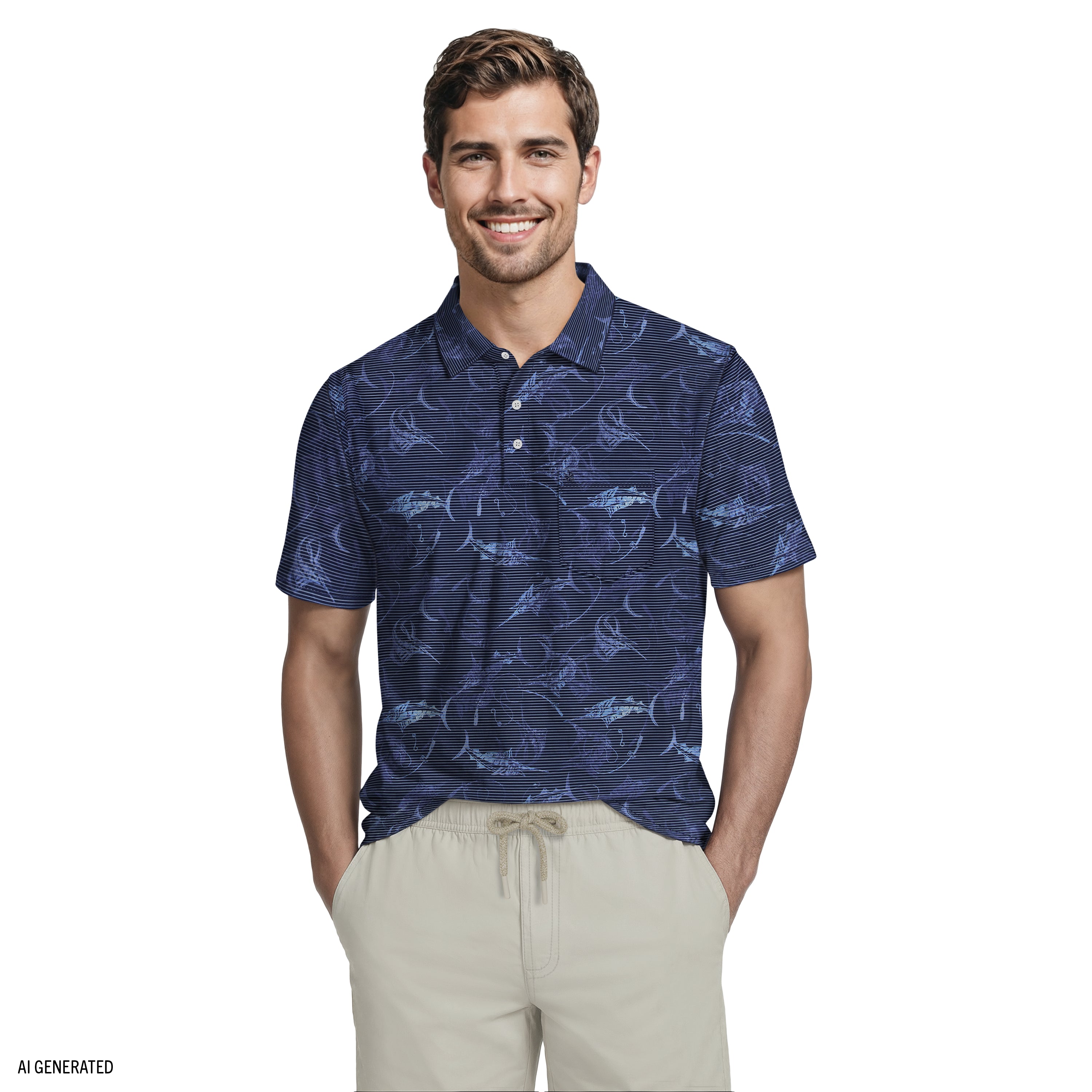 SUNSHIELD PERFORMANCE S/S PRINTED POLO - BLUE DEPTHS – IZOD