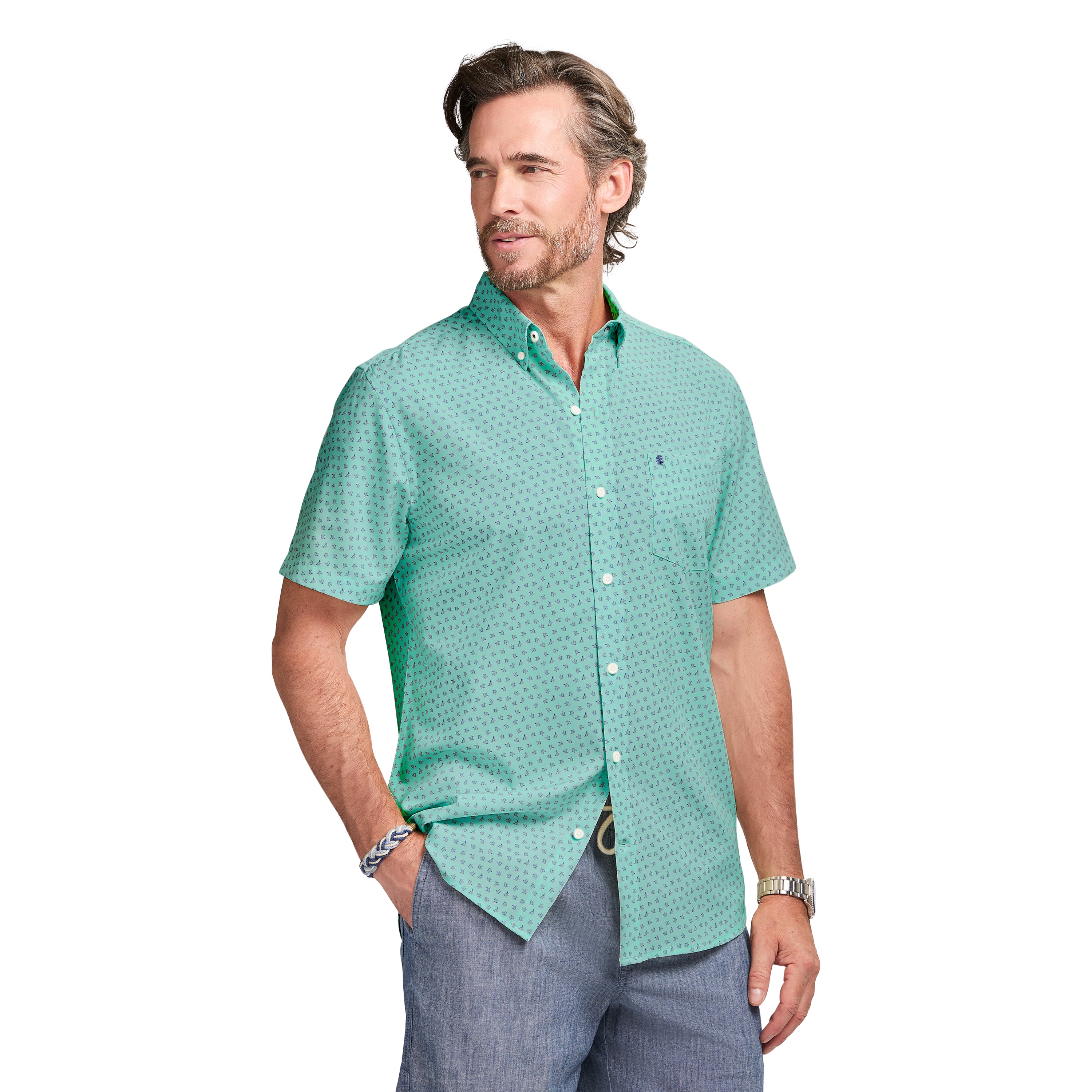 A PRESSE　Buttondown Shirts BREEZE S/S PRINTED BUTTON-DOWN SHIRT - CABBAGE – IZOD