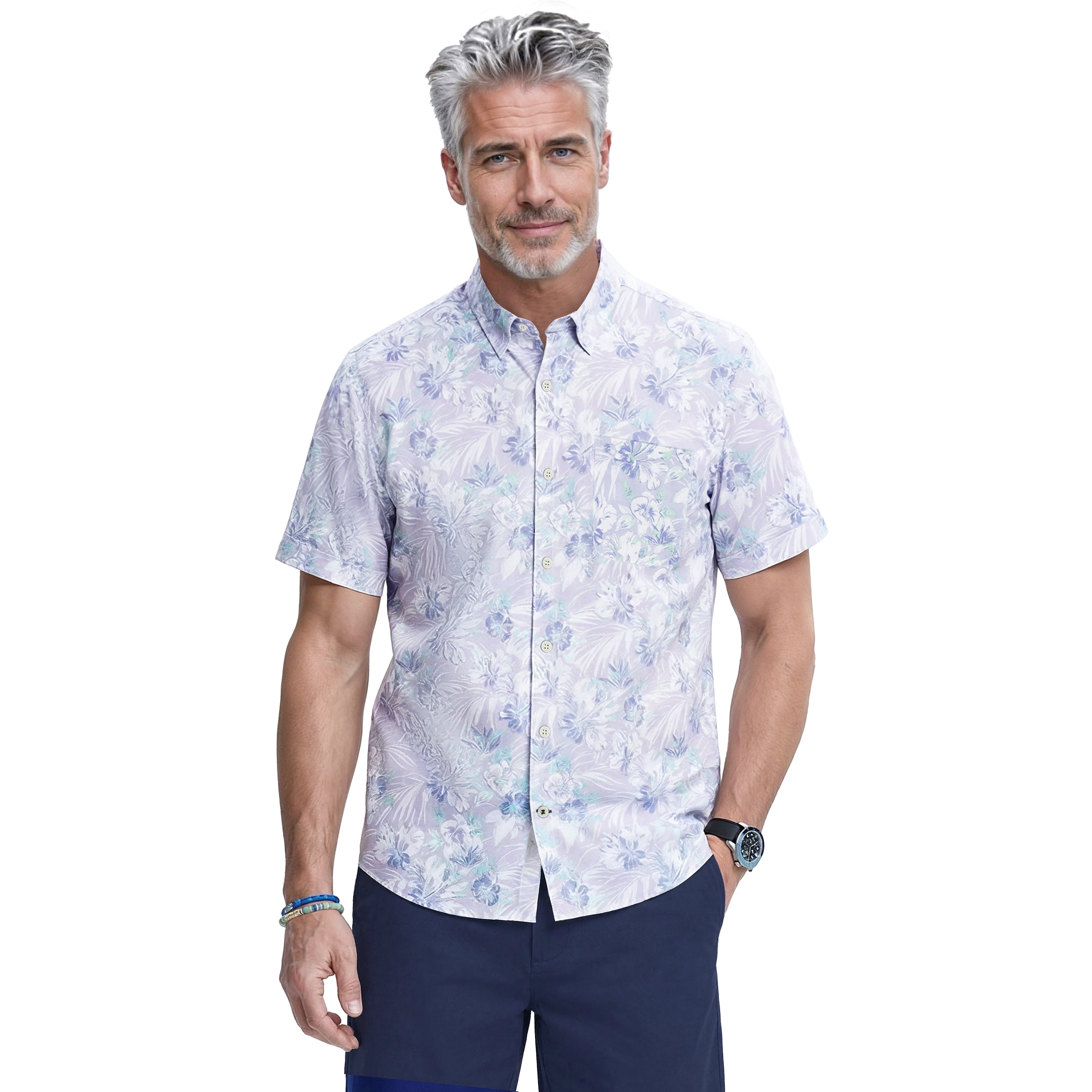 DOCKSIDE CHAMBRAY S/S PRINTED BUTTON-DOWN SHIRT - CHAMBRAY BLUE – IZOD