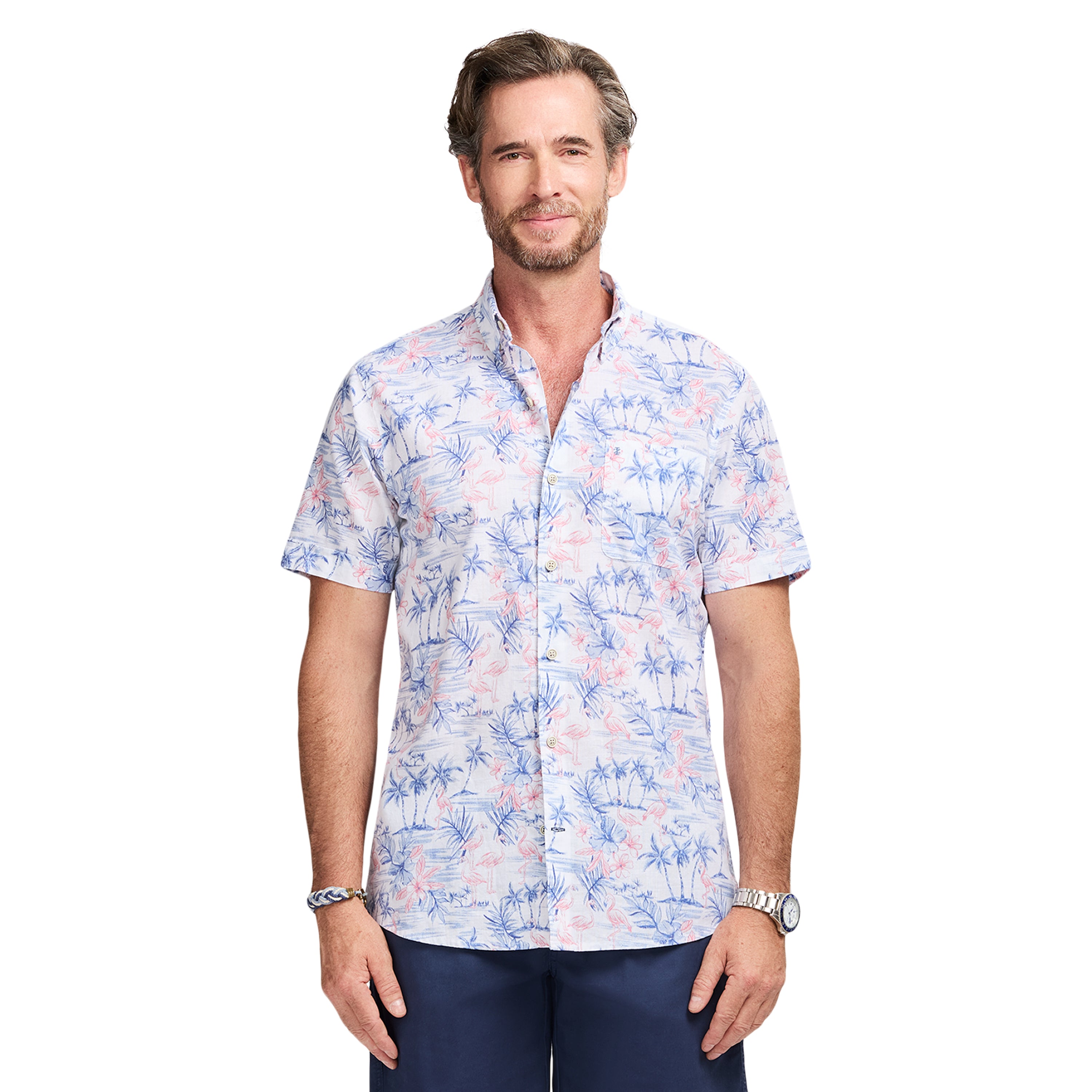 Dockside Chambray S/S Printed Button-Down Shirt - Bright White Dockside Chambray S/S Printed Button-Down Shirt - Bright White