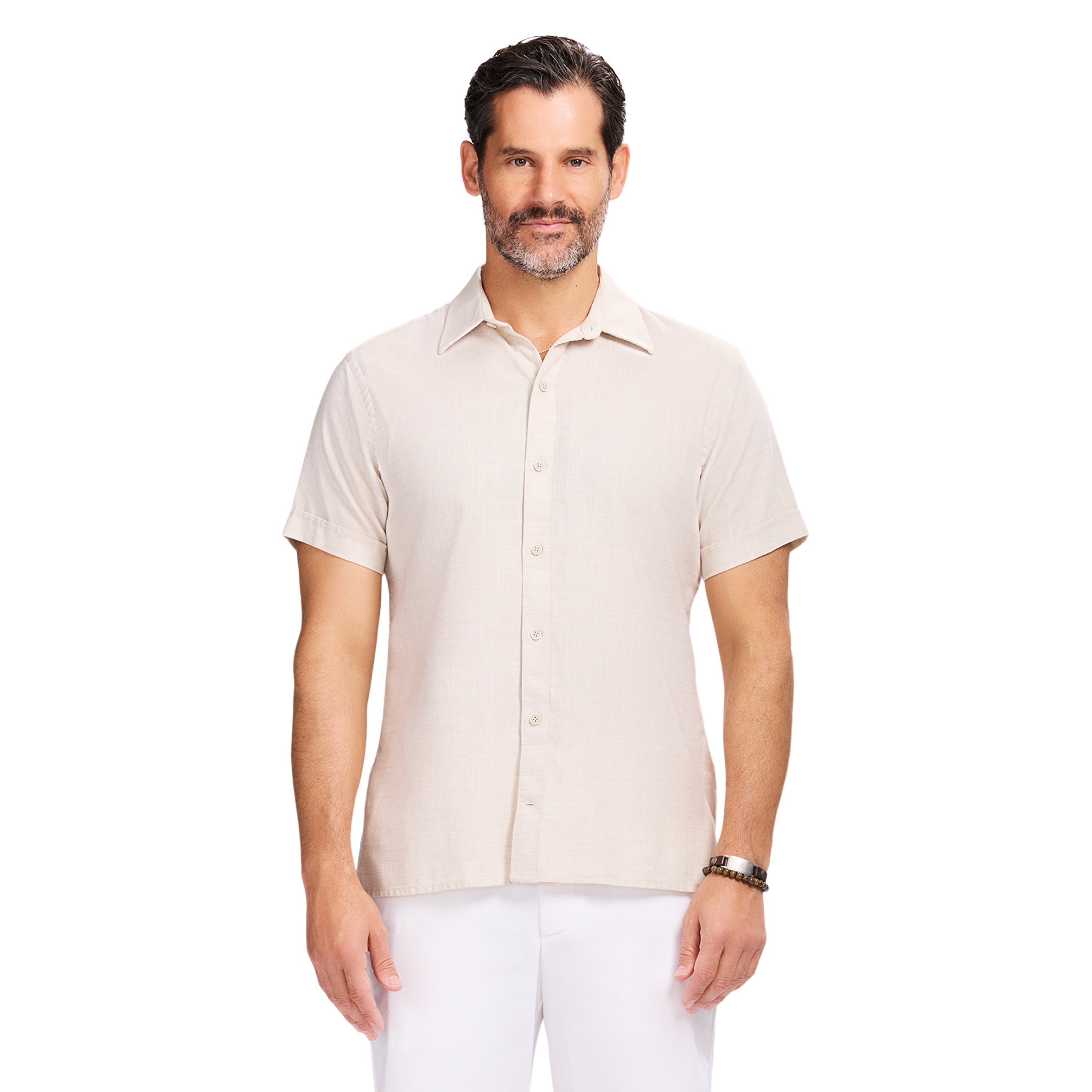 LUXURY S/S BUTTON-DOWN SHIRT - CROCKERY – IZOD