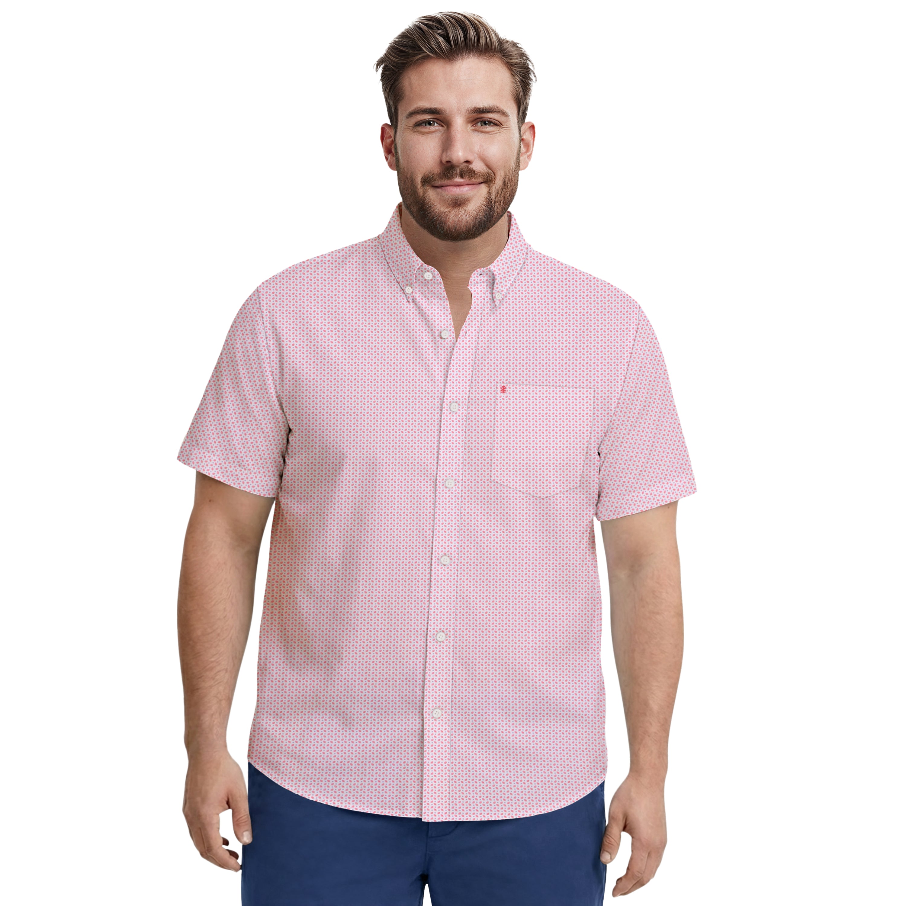 BIG & TALL BREEZE S/S PRINTED BUTTON-DOWN SHIRT - PINK LEMONADE – IZOD
