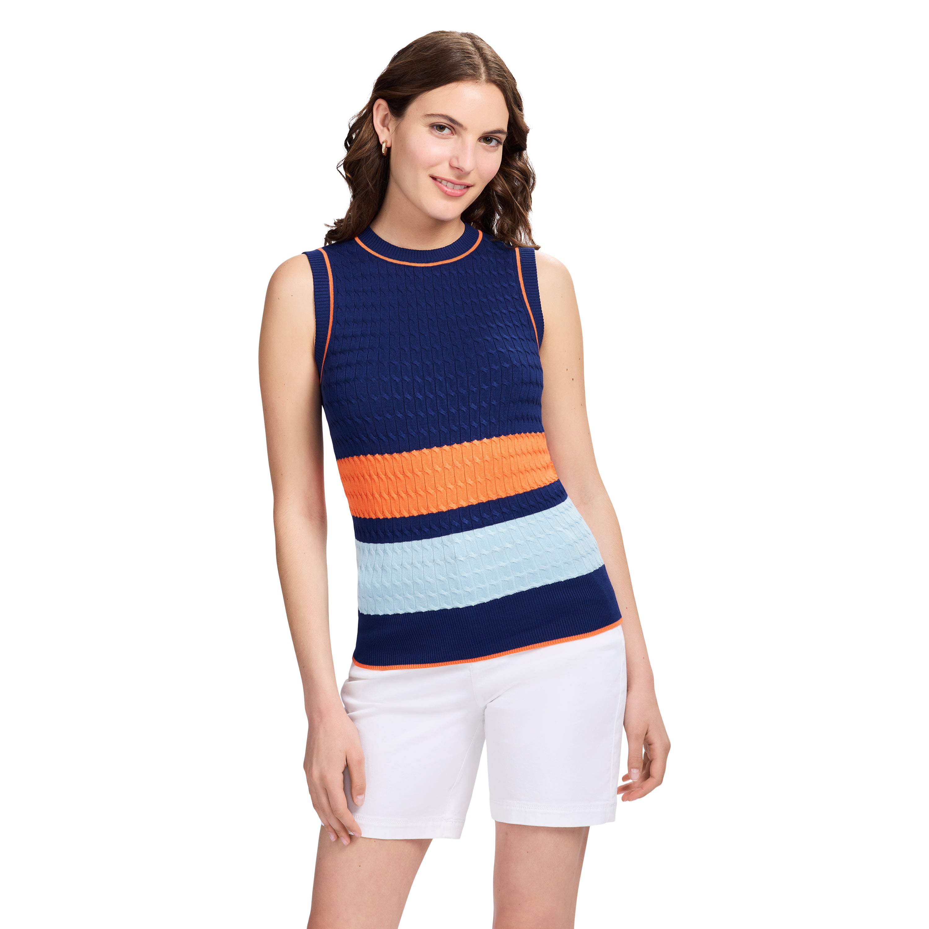 CAMI COLORBLOCK CABLE KNIT VEST - MEDIEVAL BLUE – IZOD