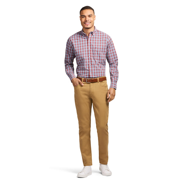 PERFORMANCE COMFORT LONG SLEEVE BUTTON DOWN SHIRT - BURNT HENNA