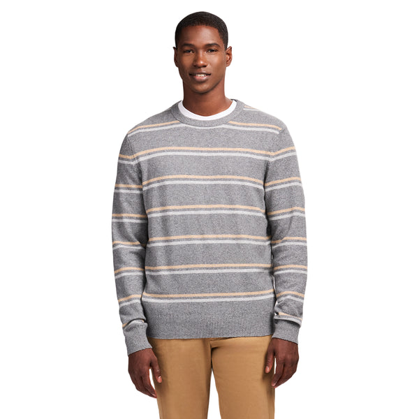LUXURY SOFT YARN STRIPED 
CREW NECK SWEATER - CARBON HTHR