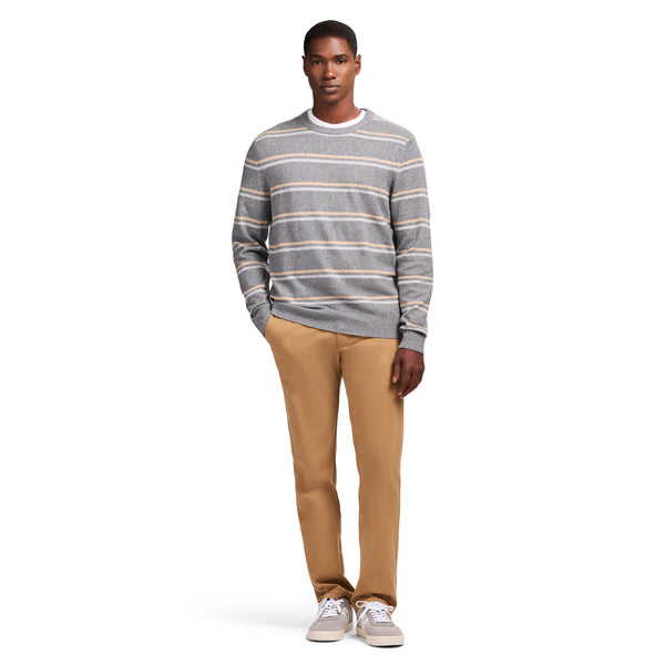 LUXURY SOFT YARN STRIPED 
CREW NECK SWEATER - CARBON HTHR