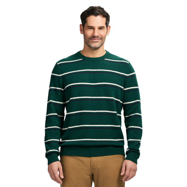 LUXURY SOFT YARN STRIPED 
CREW NECK SWEATER - RAIN FOREST