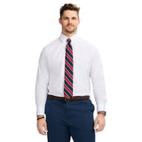 BIG & TALL ALL-OVER STRETCH BUTTON DOWN DRESS SHIRT - WHITE