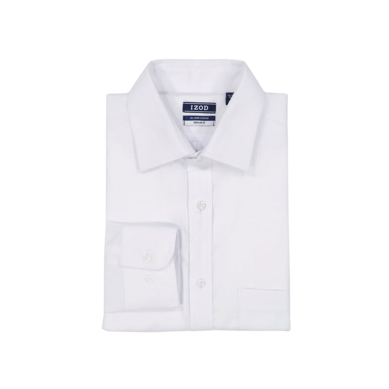 ALL-OVER STRETCH SPREAD COLLAR BUTTON-DOWN SHIRT - WHITE