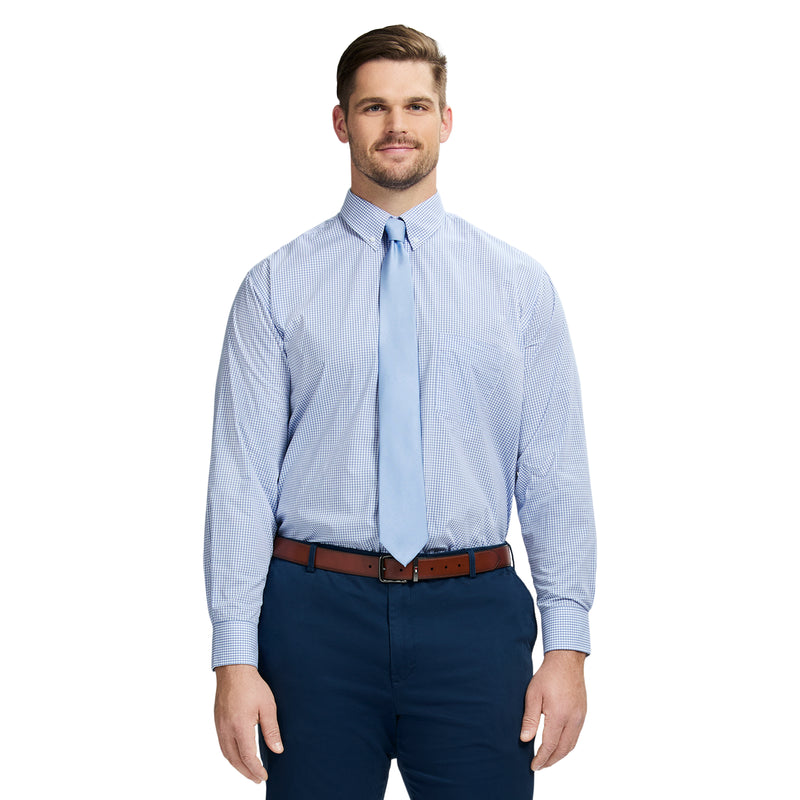 BIG AND TALL ALL-OVER STRETCH BUTTON-DOWN SHIRT - BLUE