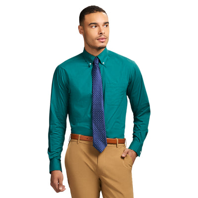 ALL-OVER STRETCH CHECKED BUTTON-DOWN DRESS SHIRT - PACIFIC