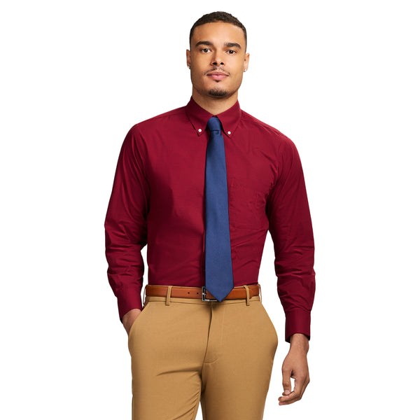 ALL OVER STRETCH BUTTON DOWN DRESS SHIRT - BIKING RED