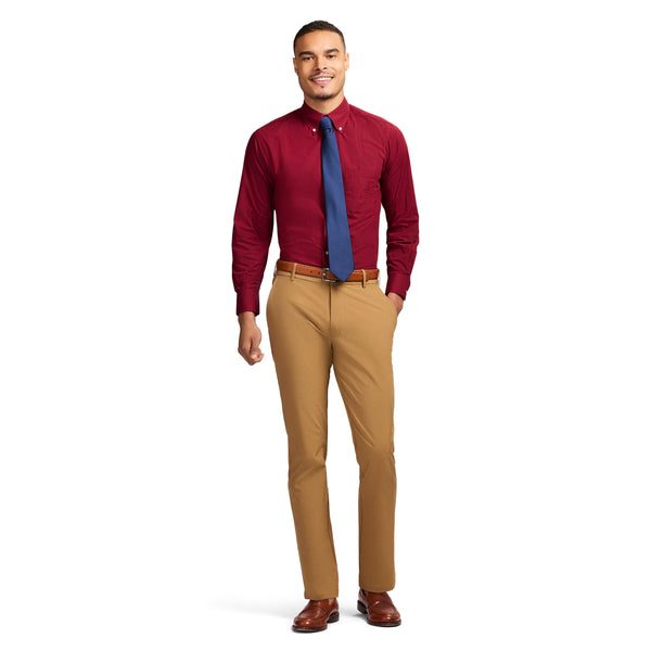 ALL OVER STRETCH BUTTON DOWN DRESS SHIRT - BIKING RED
