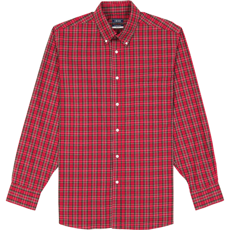 ALL OVER STRETCH TARTAN BUTTON DOWN DRESS SHIRT - REAL RED