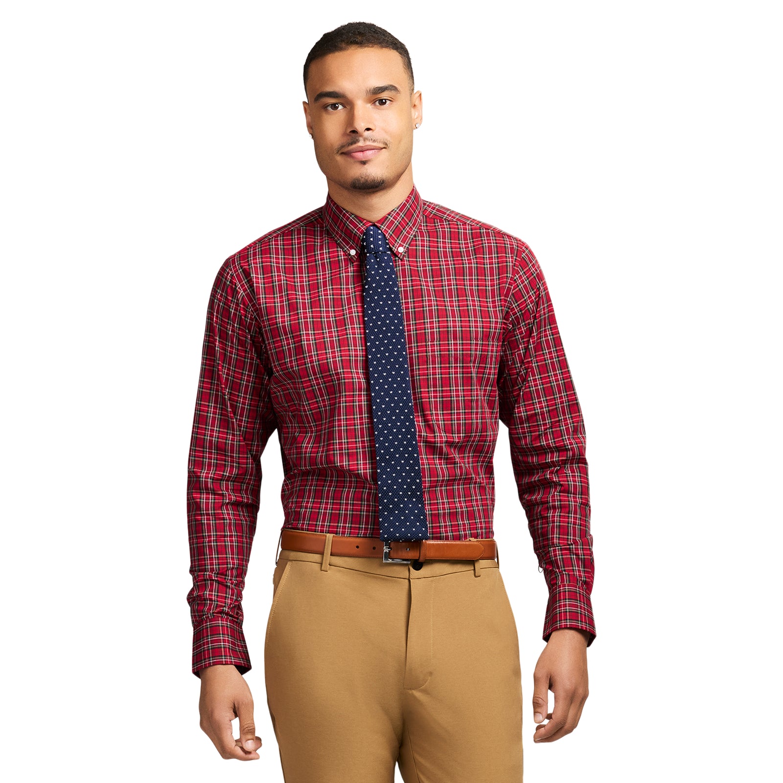 All-over Stretch L/s Tartan Button-down Dress Shirt - Izod Sportswear - Real Red