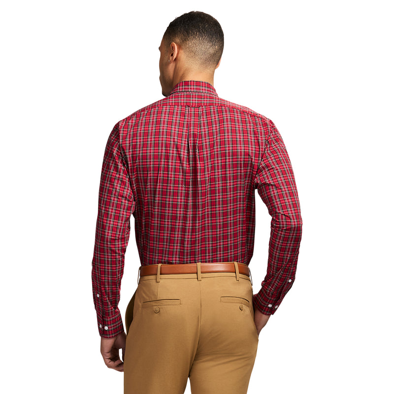 ALL OVER STRETCH TARTAN BUTTON DOWN DRESS SHIRT - REAL RED