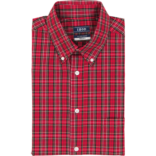 mens red button up dress shirt All Over Stretch Tartan Button Down Dress Shirt