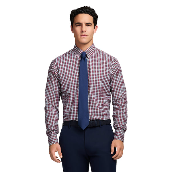ALL OVER STRETCH TARTAN BUTTON DOWN DRESS SHIRT - JESTER RED