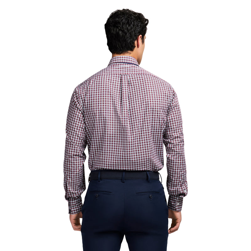 ALL OVER STRETCH TARTAN BUTTON DOWN DRESS SHIRT - JESTER RED