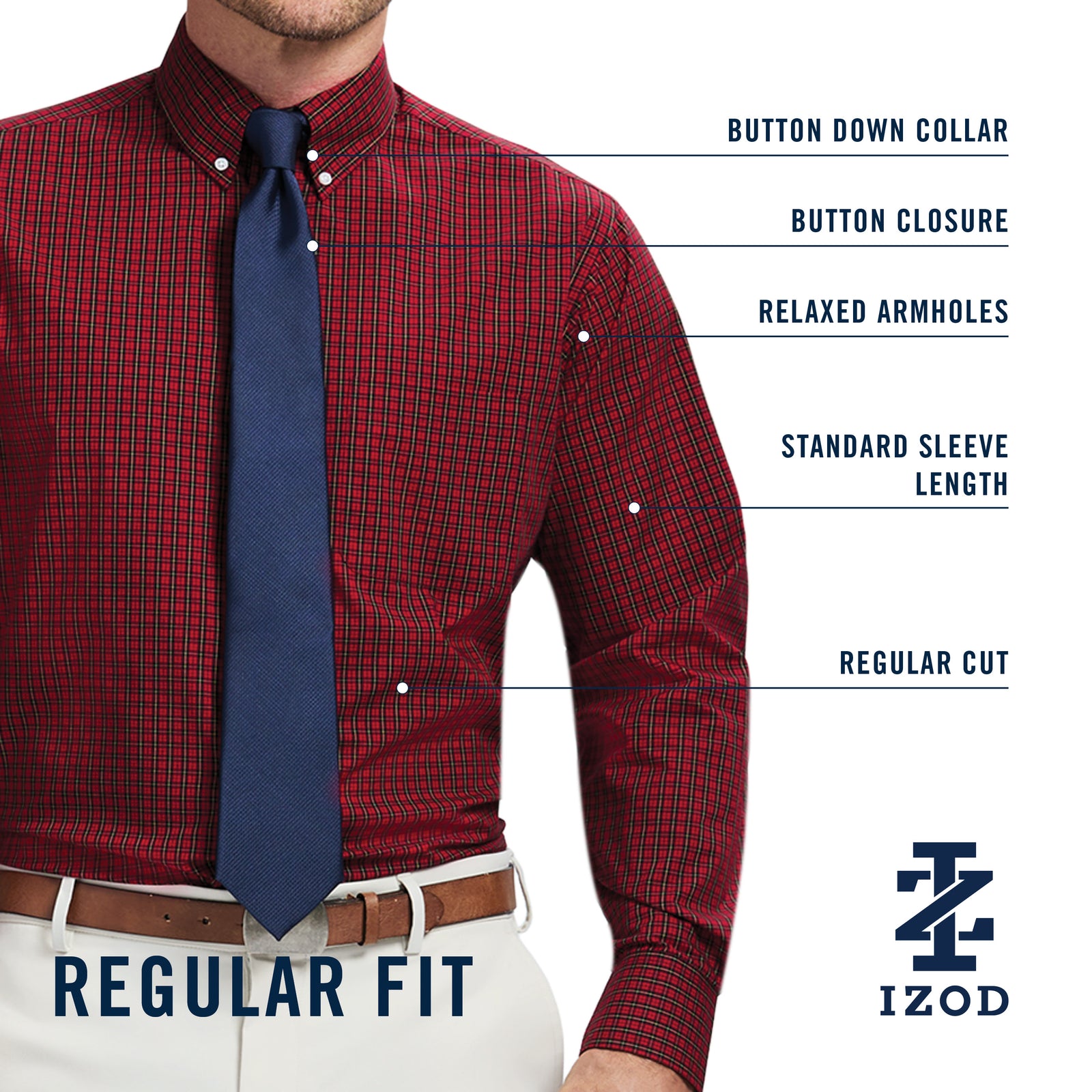 All-Over Stretch L/S Tartan Dress Shirt - Izod Sportswear
