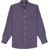 ALL OVER STRETCH TARTAN BUTTON DOWN DRESS SHIRT - MEDIEVAL BLUE