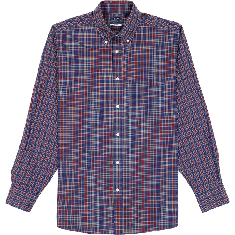 ALL OVER STRETCH TARTAN BUTTON DOWN DRESS SHIRT - MEDIEVAL BLUE