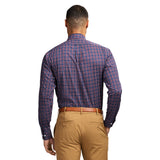 ALL OVER STRETCH TARTAN BUTTON DOWN DRESS SHIRT - MEDIEVAL BLUE
