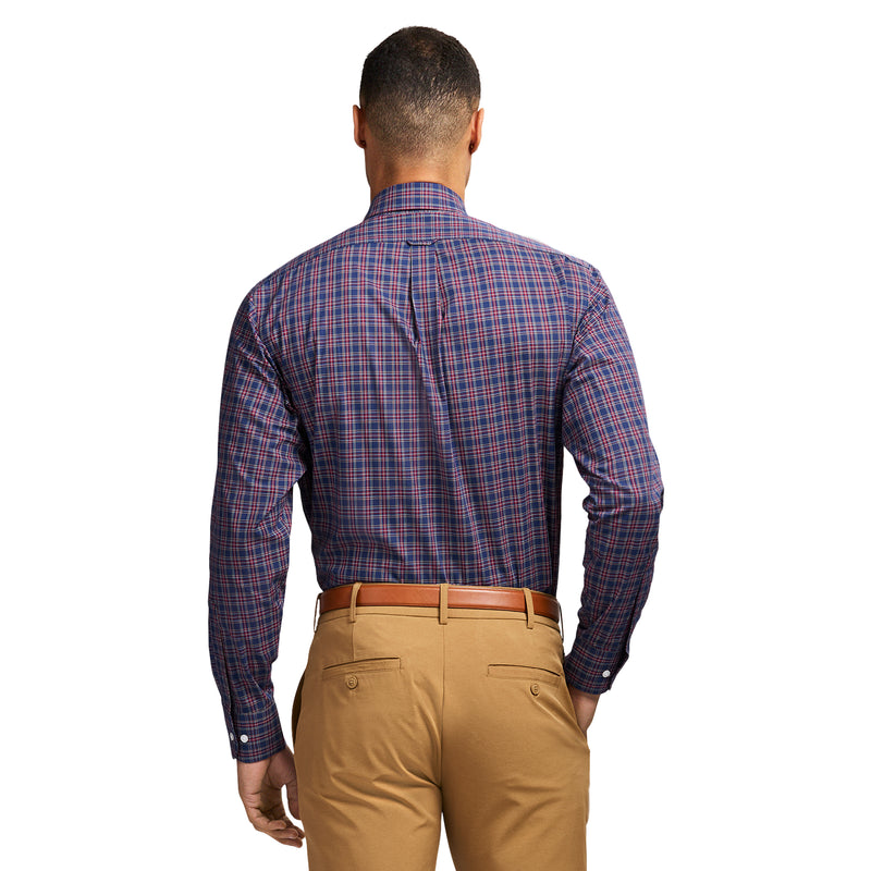 ALL OVER STRETCH TARTAN BUTTON DOWN DRESS SHIRT - MEDIEVAL BLUE