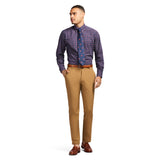 ALL OVER STRETCH TARTAN BUTTON DOWN DRESS SHIRT - MEDIEVAL BLUE