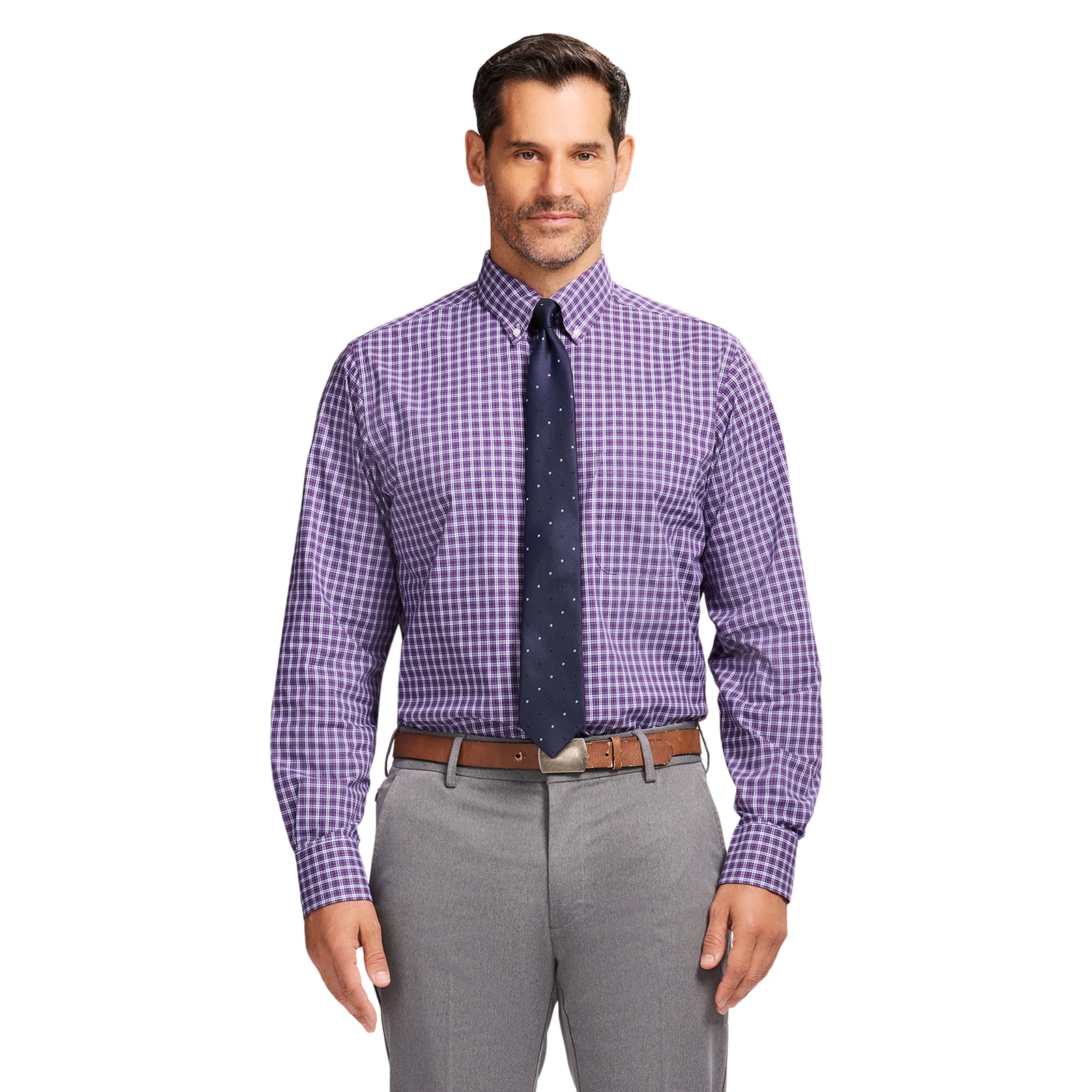 izod blue dress shirt All-over Stretch L/S Plaid Button-down Dress Shirt - Izod Sportswear