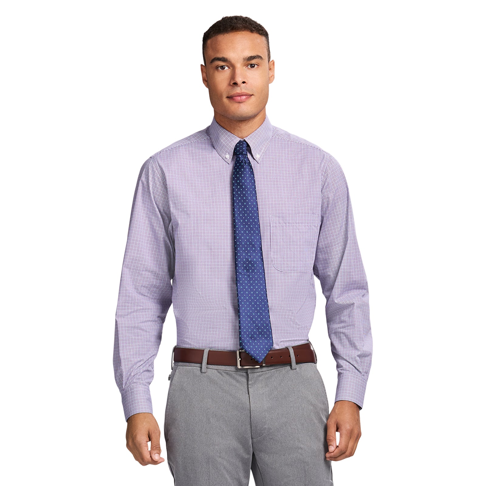 tie with purple checkered shirt