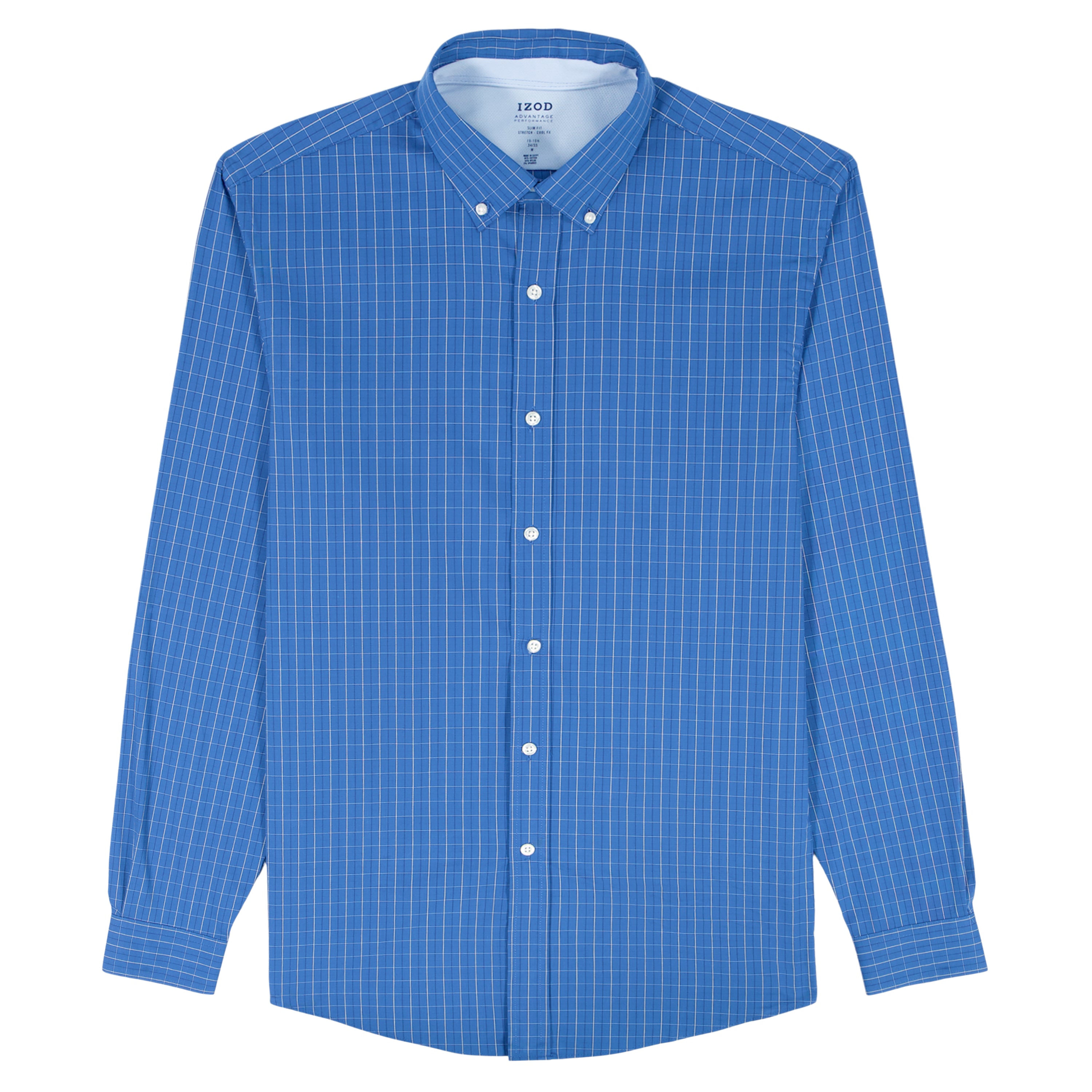 izod dress shirts slim fit IZOD Men's Button Down Casual Shirt Collared Slim Fit 15 Long Sleeves Blue
