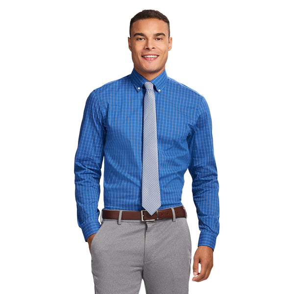 COOL FX PLAID BUTTON DOWN DRESS SHIRT SLIM - TH DARK NAVY