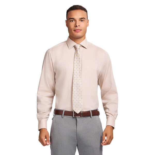ROYAL TEXTURE BUTTON DOWN DRESS SHIRT - CEDARWOOD KHAKI