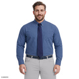 BIG & TALL ALL-OVER STRETCH PLAID BUTTON-DOWN DRESS SHIRT - BRIGHT COBALT