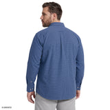 BIG & TALL ALL-OVER STRETCH PLAID BUTTON-DOWN DRESS SHIRT - BRIGHT COBALT