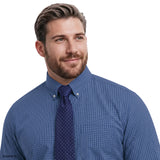 BIG & TALL ALL-OVER STRETCH PLAID BUTTON-DOWN DRESS SHIRT - BRIGHT COBALT