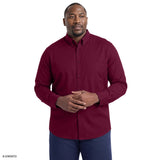 BIG & TALL ALL-OVER STRETCH BUTTON-DOWN DRESS SHIRT - GRAPE WINE