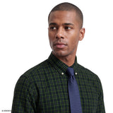ALL-OVER STRETCH TARTAN BUTTON-DOWN DRESS SHIRT - NAVY BLAZER