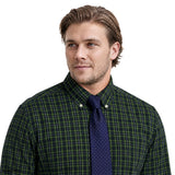 BIG & TALL ALL-OVER STRETCH TARTAN BUTTON-DOWN DRESS SHIRT - NAVY BLAZER
